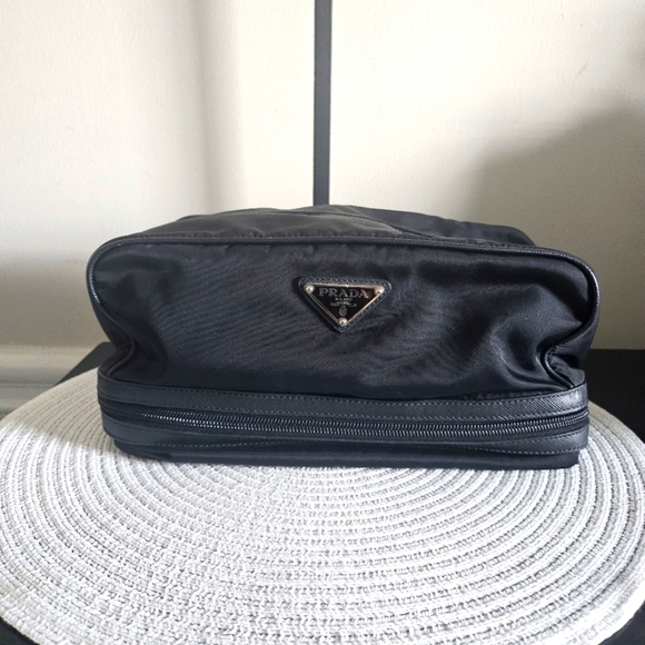 Prada Other - Prada Black Nylon Toiletry Bag with Logo Plaque